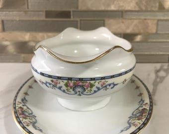 日本製ノリタケ ウェルズリー ハンドクラフト ブルー ピンク 花柄