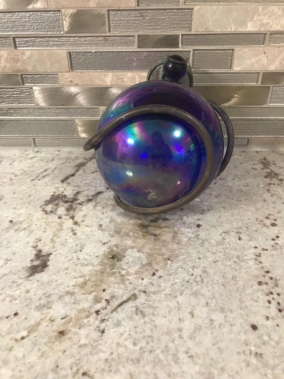Vintage Hanging Blue Purple Rustic Garden Carnival Glass Ornament