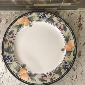 1990 Mikasa Intaglio Garden Harvest Off White Ivory Fruits Design Stoneware Serving Platter Round Plate (12 1/2 Inches)