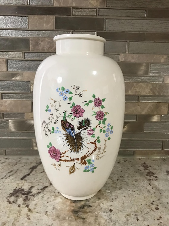 Japanese Porcelain Hand Painted Peacock Floral Collectible Decor