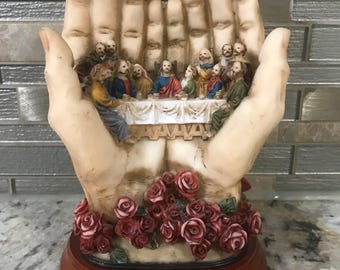 La Última Cena de Jesús, obra de arte religiosa de colección, pintada y tallada a mano, de resina sobre soporte de madera, de Precious (16,5 cm de alto).