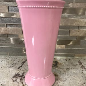 FTD Pink Dot Embossed Ceramic Flower Planter Pot Flower Vase Decor (9 Inches H’ X 4 1/2 Inches W’)