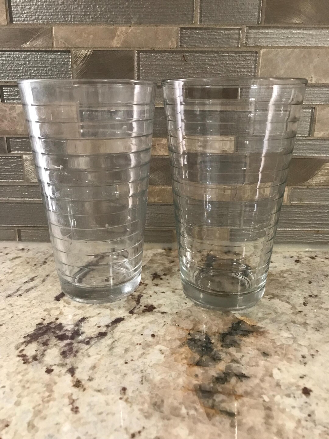 Libbey Ribbed Glassware Two Libbey Ribbed Horizontal Lines Heavy Thick Glass Pair of Restaurant ...