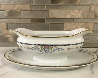 日本製ノリタケ ウェルズリー ハンドクラフト ブルー ピンク 花柄