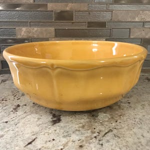 Made In France Mustard Yellow Large Mixing Bowl Ceramic Decorative Collectible Serving Round Bowl Scalloped (10 Inches W’ X 4 Inches H’)