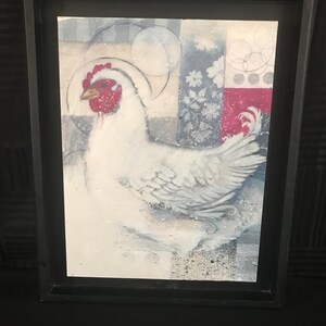 Rooster Chicken Hen Decorative Picture On Black Plastic Frame Wall Hanging Artwork Decor (14 Inches H’ X 13 Inches W’)