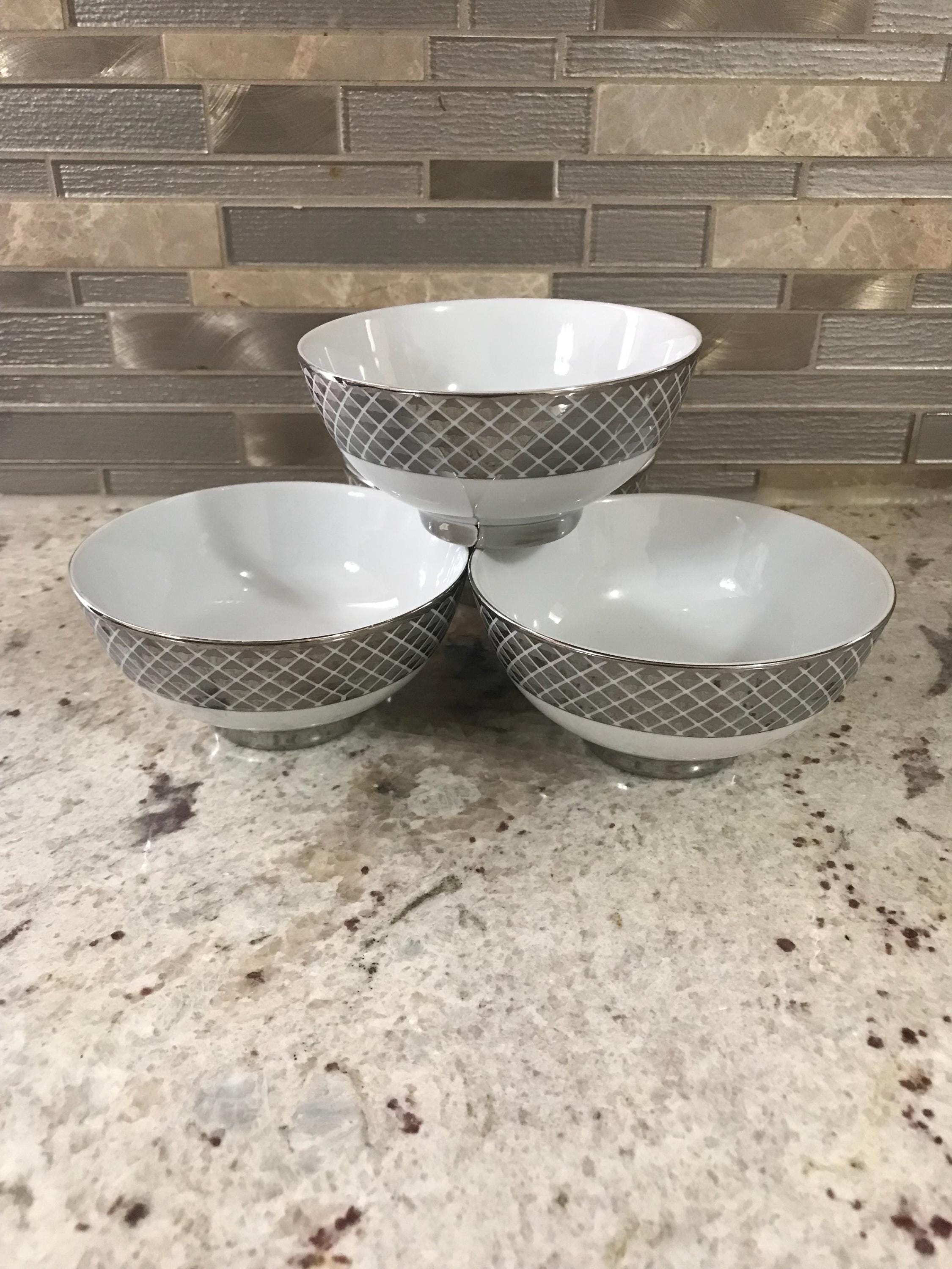 Four Ciroa Luxe White Fine Quality Porcelain With Silver Metallic