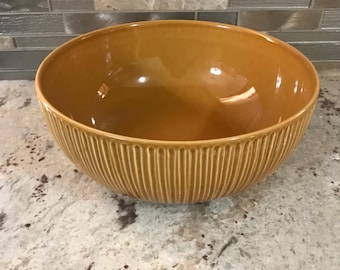 Portugal Ribbed Mustard Yellow Orange Large Round Ceramic Mixing Bowl Serving Collectble Decorative Bowl (9 Inches W’ X 3 1/2 Inches H’)