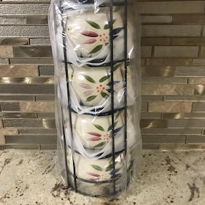 Temptations  By Tara Oldware Four Stackable Floral Design Ceramic Ovenware Bakeware Casserole Serving Dish With Metal Stand Brand New