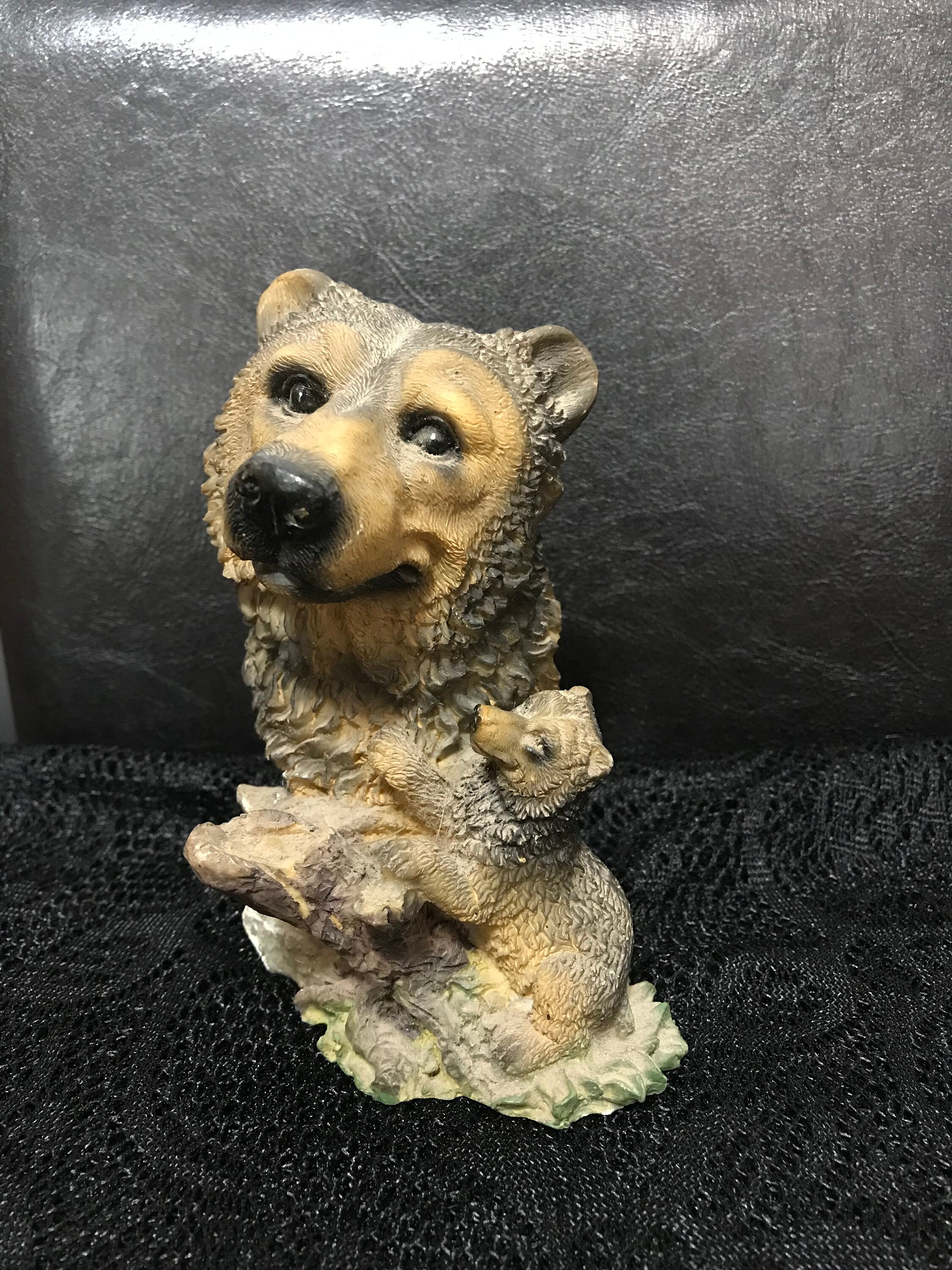 Brown Grizzly Bear & Cub Statue Display Rare Model Sculpture Figurine ...