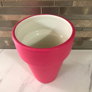 Teleflora Hot Pink White Inside Ceramic Planter Plant Pot Flower Pot (7 Inches H’ X 5 Inches W’)