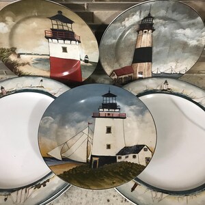 Sete Oneida By The Sea David Carter Brown Farol pintado à mão Nautilus Veleiros By Sakura Quatro Pratos de Jantar Três Pratos de Salada Conjunto de 7