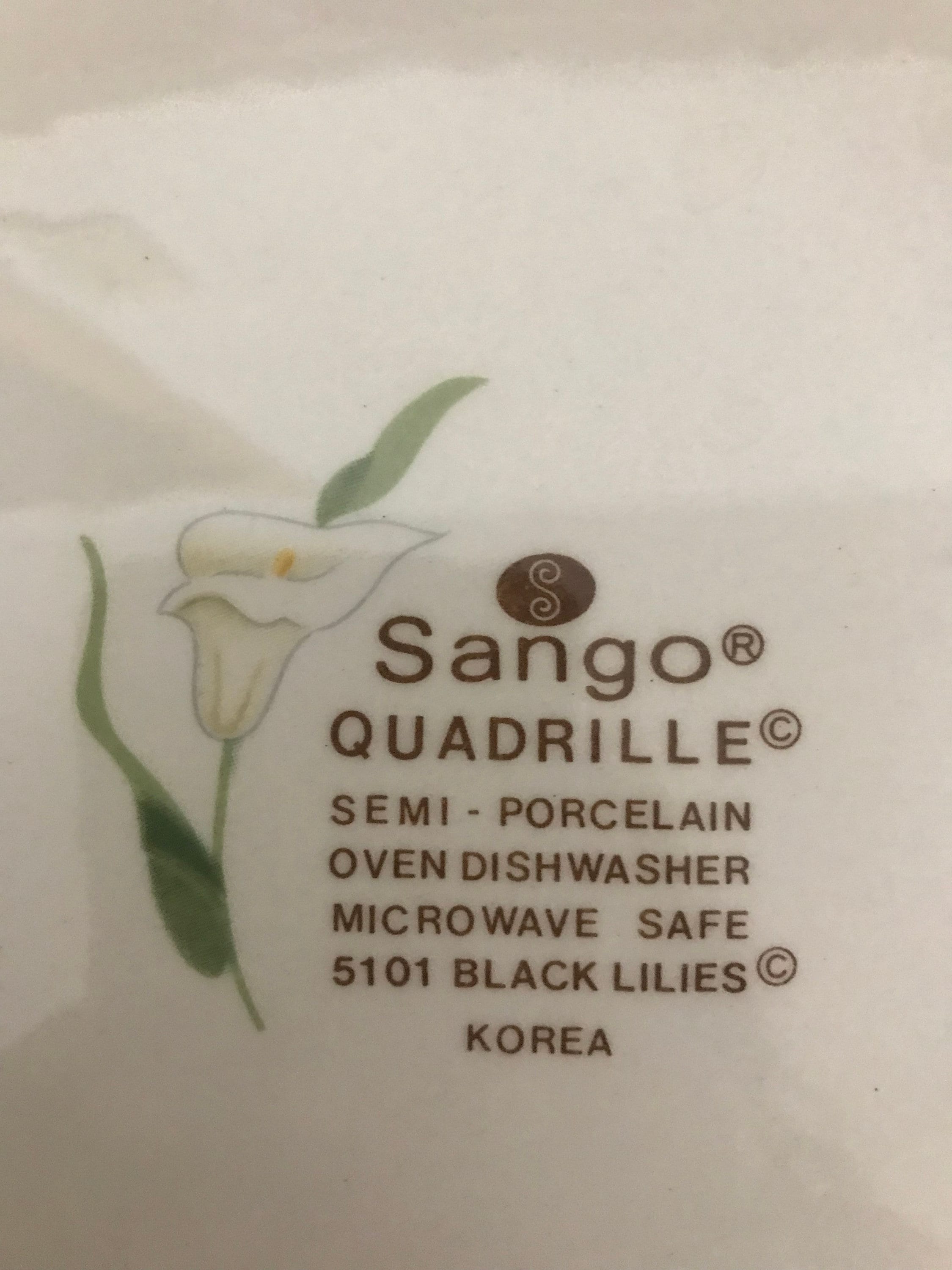 Sango Quadrille Black Lilies Four Square Dinner Plates Four Square