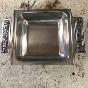 International Decorative Stainless 18-8 Square Bowl With Floral Handle Design Silver Collectible Decorative Serving Dish  (6 1/2 Inches)
