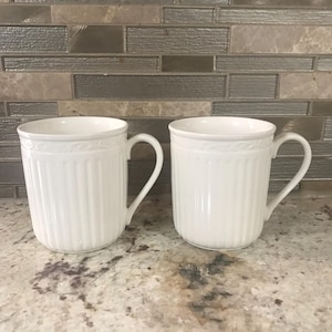 Two Mikasa Italian Countryside Off White White Tea Coffee Cup Set Of 2 (3 3/4 Inches H’ X 3 1/4 Inches W’)