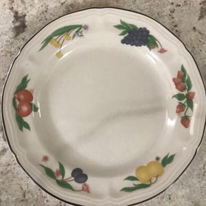 Gibson Fruit Festival Design Stoneware Scalloped Edge Collectible Decorative Salad Dessert Plate (7 3/4 Inches)
