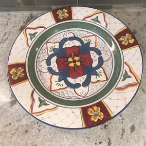 H D Design Cordova Hand Painted Bohemian Tuscan Pattern Decorative Ceramic Round Dinner Plate (11 Inches)