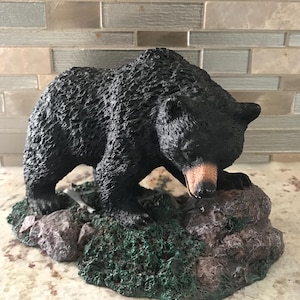 Realistic Resin Black Bear Statue In Forest Sculpture Wildlife Figurine Collectible Outdoor Decor (5 Inches H’ X 8 Inches L’ X 5 Inches W’)