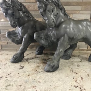 Gorgeous Grey Pair Of Horses Ceramic Figurines Collectible Hand Crafted Stallion Statues Decor (11 Inches L’ X 4 Inches W’ X 10 Inches H’)