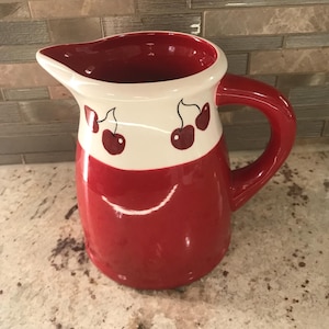 Terramoto Red Cherry Two Toned Ceramic Decorative Cherries Pitcher