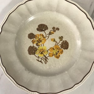 England Kensington Straffordshire Hand Crafted Ironstone Orange Yellow Floral Brown Trim Cream Dinner Plate (10 Inches)
