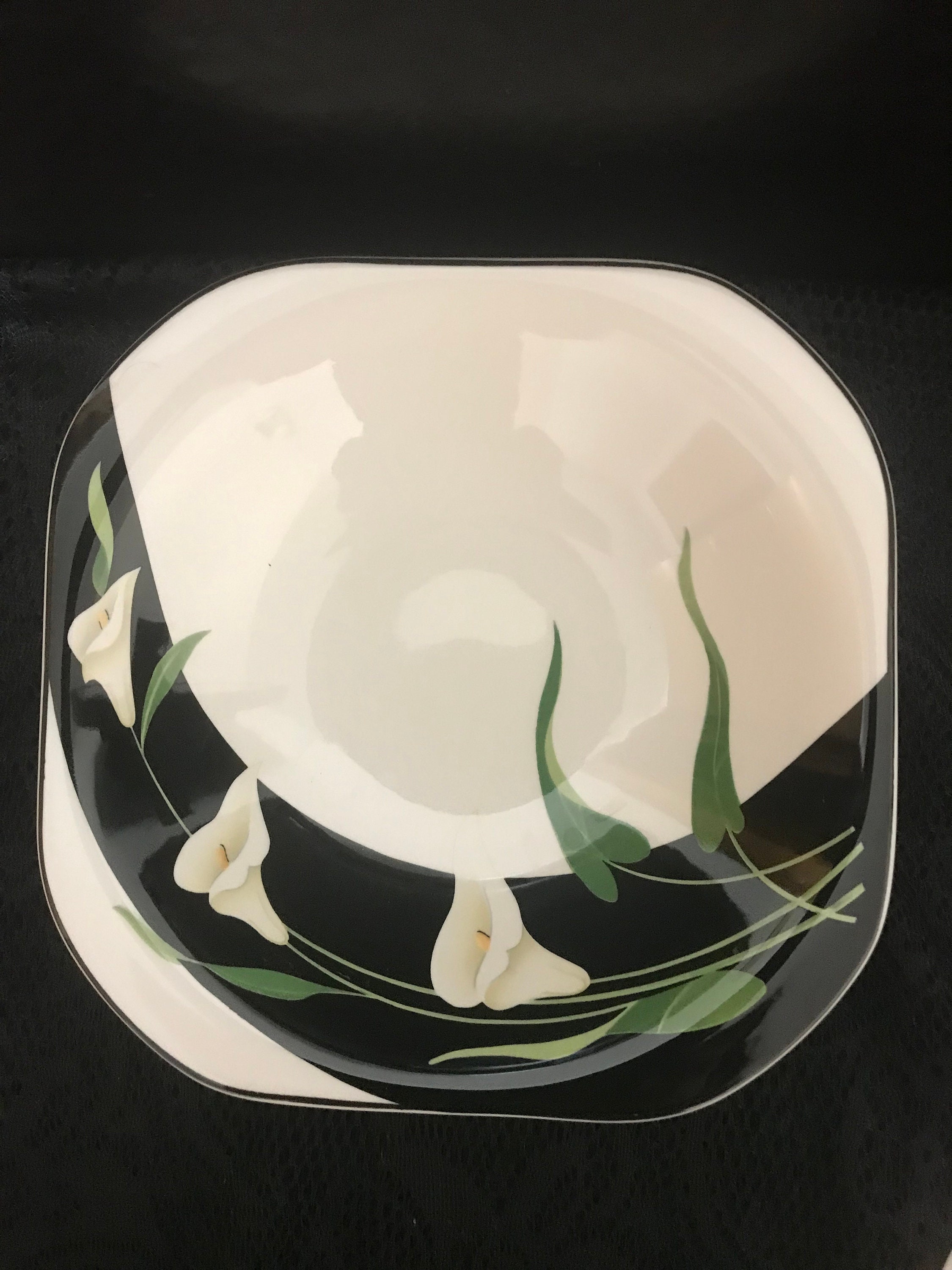 Sango Quadrille Black Lilies Four Square Dinner Plates Four Square