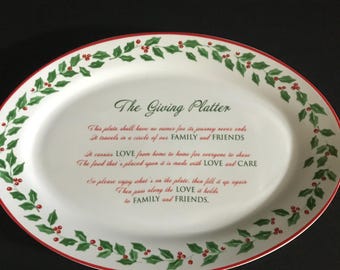 Gibson Holly Berries The Giving Platter Christmas Holiday Season Red Trim Decor Collectible Serving Platter Tray Plate