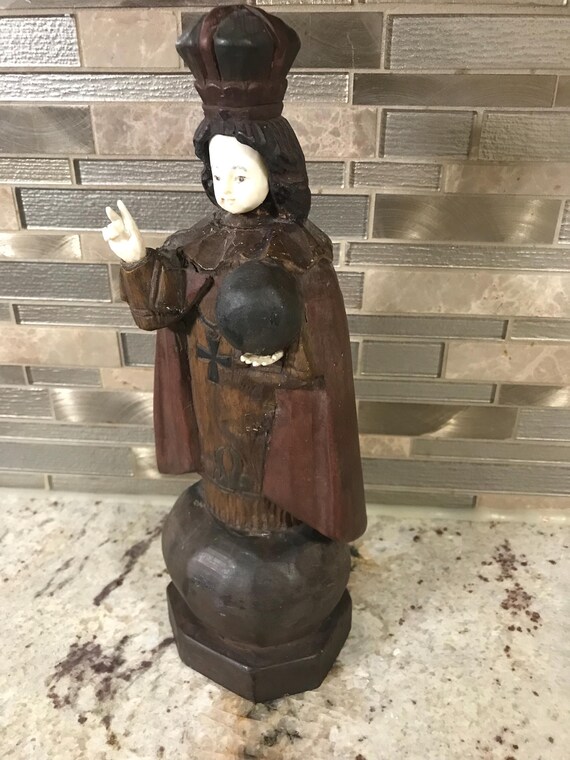 Old Santo Nino Catholic Wood Carved Religious Sculpture Spirtual