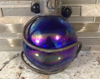 Vintage Hanging Blue Purple Rustic Garden Carnival Glass Ornament