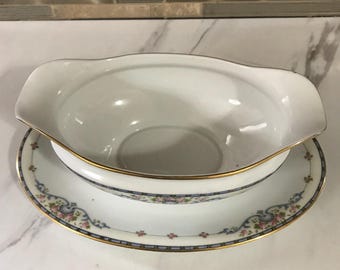 日本製ノリタケ ウェルズリー ハンドクラフト ブルー ピンク 花柄