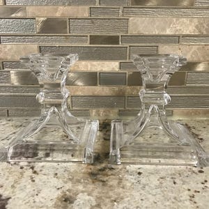 Two Bohemia Czech Republic Crystal Clear Lead Candlestick Holders Set Of Two (4 1/2 Inches H’)