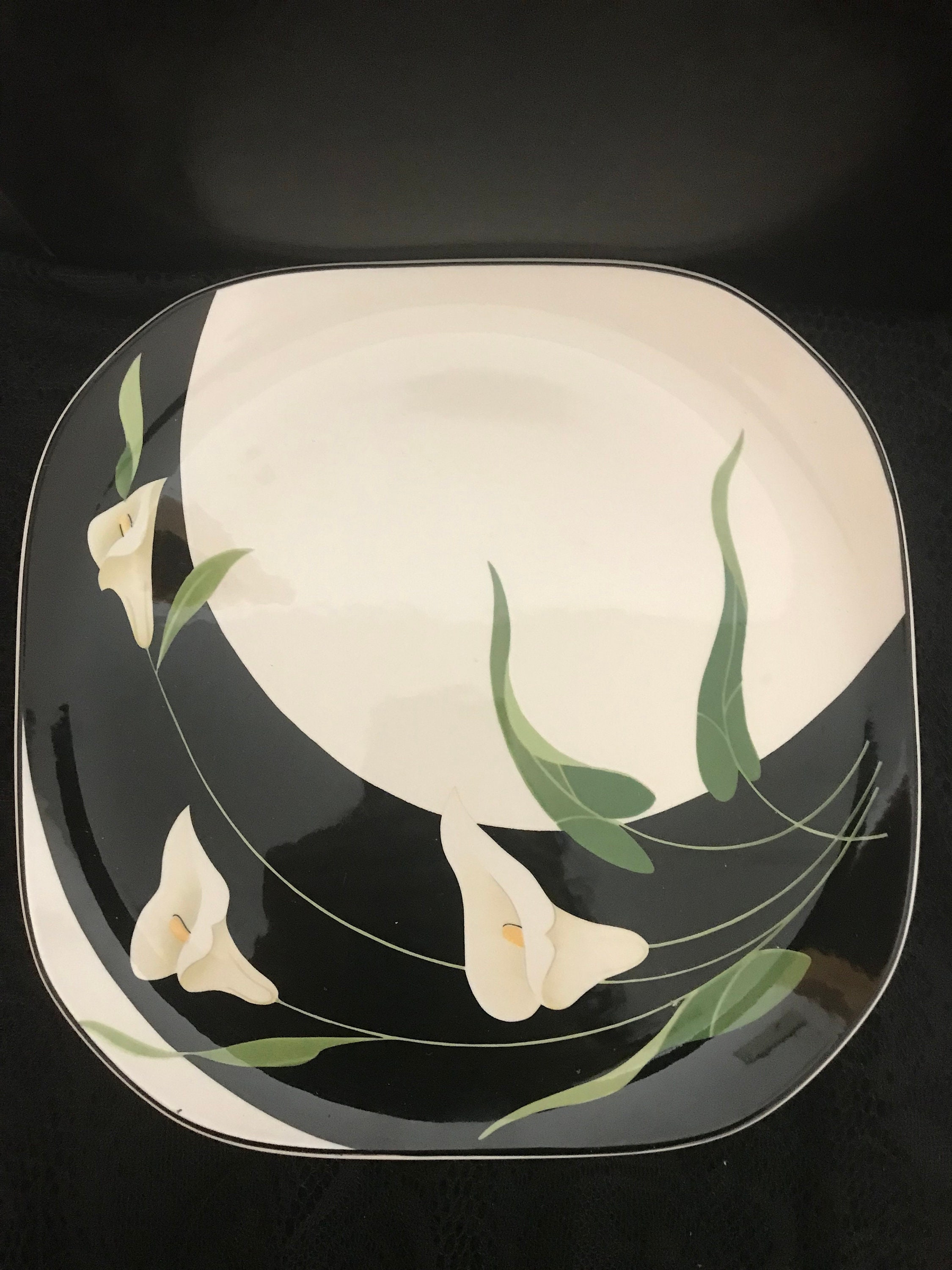 Sango Quadrille Black Lilies Four Square Dinner Plates Four Square