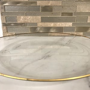 Clear Glass Large Gold Trim Round Serving Platter Tray Plate (12 Inches)