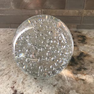 Large Crystal Clear Bubble Orb Decorative Glass Ball Collectible Paperweight Decor (3 Inches H’ X 3 Inches W’) Weighs 2 1/2 Pounds