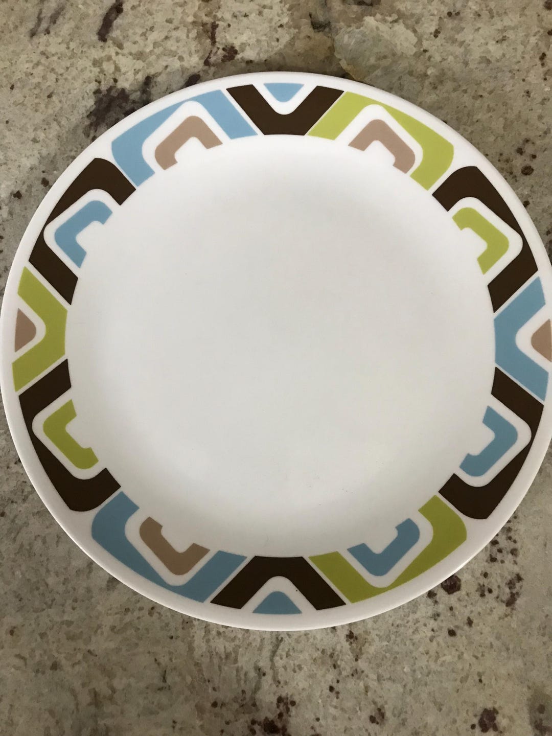 Corelle Squared Pattern Geometric Brown Turquoise Green Design Break ...
