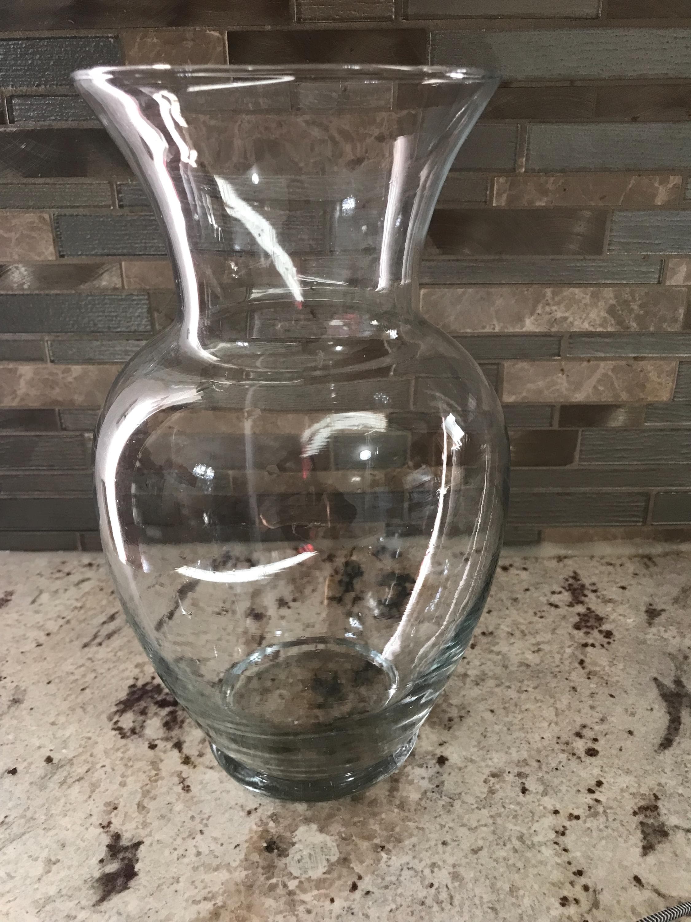 Tall Clear Glass Wide Mouth Flower Decorative Vase (11 Inches H' X