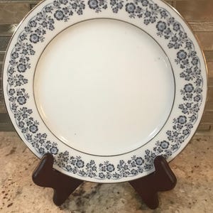 Japan Kenmark White Blue Floral With Silver Trim Design Fine China Collectible Decorative Porcelain Salad Plate (8 1/4 Inches)