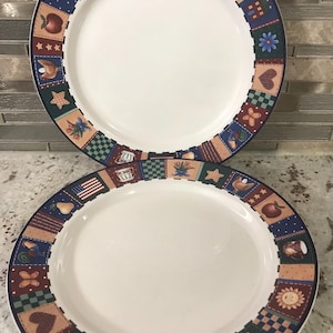 Two Rooster Certified International Rise & Shine Farm Animal Design By Coco Dowley Dinner Plate Set Of Two (10 1/2 Inches)