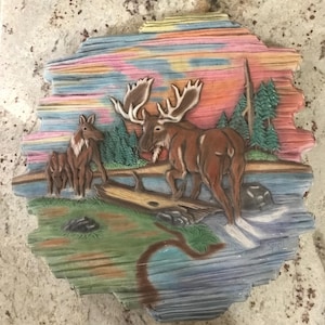 Wildernis eland 3D keramiek natuur buitenlandschap handgemaakte eland verzamelobject wanddecoratie (13 x 13 inch)
