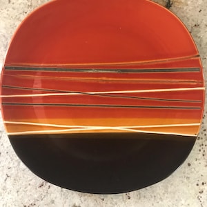 Hometrends Red Orange Brown Tan Stripe Design Bazaar Red Collections Stoneware Dinner Plate (10 1/2 Inches)