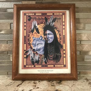 Phantoms Of The Plain By Mary Jo Pittman Native Americans Wolf Print Collectible Wall Hanging Decor Picture In Frame (9 Inches X 11 Inches)