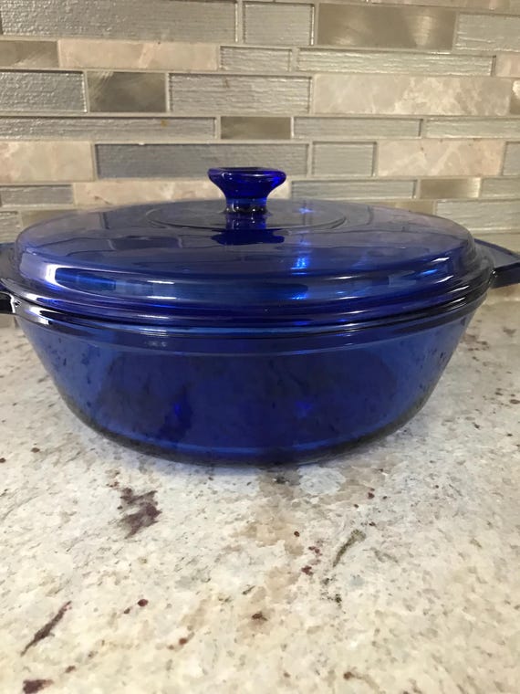 Anchor Hocking Cobalt Blue Pyrex Casserole Collectible Glass Dish With Lid  (10 1/2 Inches L’ X 1/2 Inches H’)