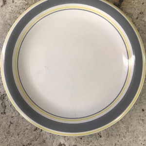 Japan Mirage First Choice Genuine Stoneware  Beige Off White Blue/Grey Yellow Rim Design Durable Vintage Dinner Plate (10 1/2 Inches)