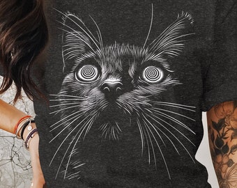 Psychedelic Beautiful Cat Tshirt Weirdcore Dark Aesthetic Tee Trippy Alt Clothing Crust Punk Grunge Style Gift for Cat Lover