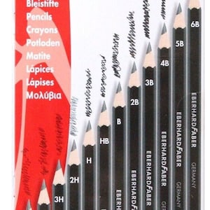 EBERHARD FABER 筆記用および描画用鉛筆 5H-6B 12 本セット、金属ケース入り。
