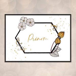 Aquarell-Illustration Arabesken - Poster zum Personalisieren mit dem Vornamen Ihrer Wahl - Geschenkidee zur Geburt, zum Kind, zum Geburtstag