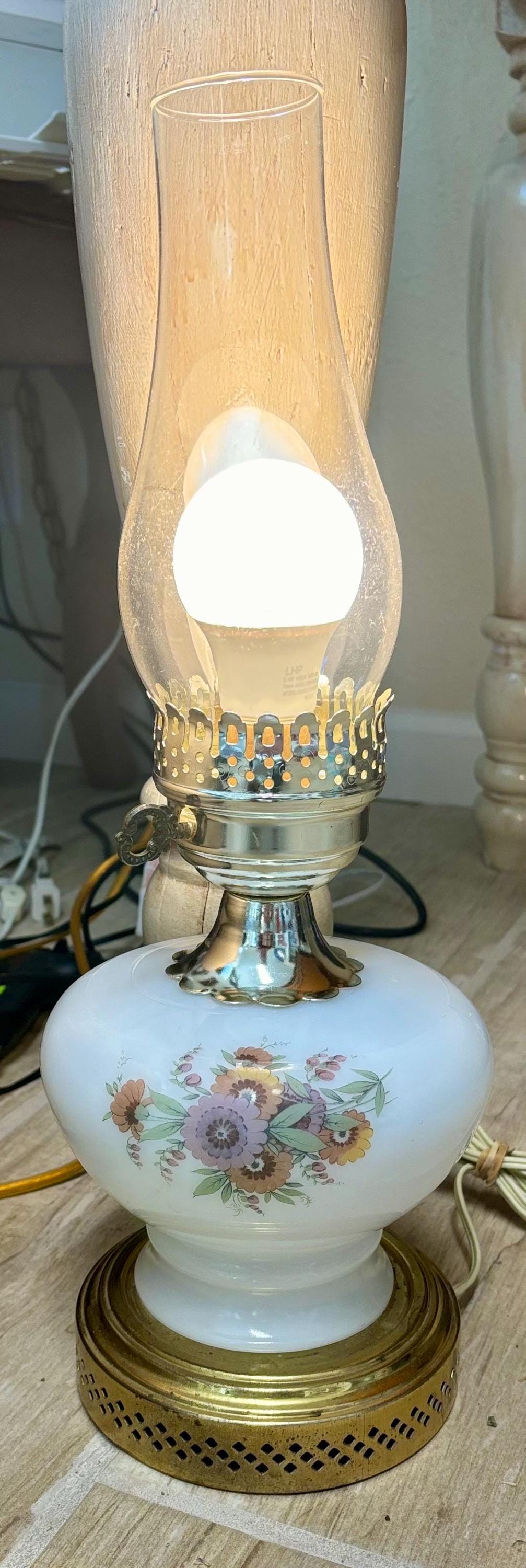 Vintage Milk Glass Hurricane Lamp: Floral MCM Parlor Table Lamp - Etsy