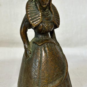 Antique Belgian Victorian Woman Figural Table Bell Solid Brass