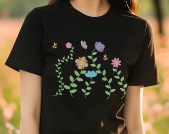 Spring Vibes Floral T-Shirt | Cute Minimalist Flowers Tee | Unisex Nature Top