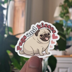 Pugs And Kisses Sticker | Express Your Love for Pugs | Adorable Pug Vinyl Decal | Kawaii Design Kiss Cut Sticker | Cute Animal